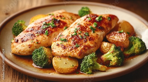 grilled chicken breast with roasted vegetables and herbs