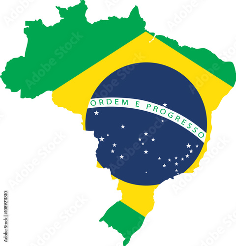 flag of brazil of america inside the geographic map of brazil