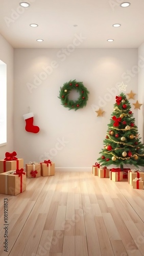 Christmas Interior with Decorated Tree and Gifts