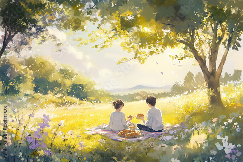 couple sitting on the grass in the park
