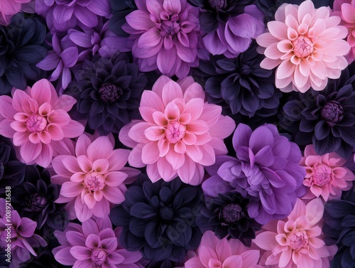 a vibrant arrangement of purple and pink flowers creating a stunning floral background