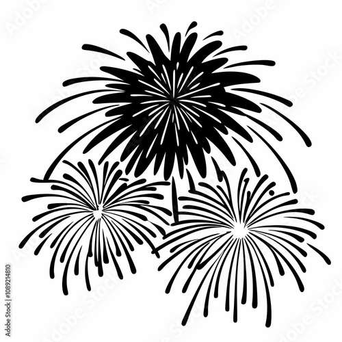 Colorful fireworks burst on white background for celebration events