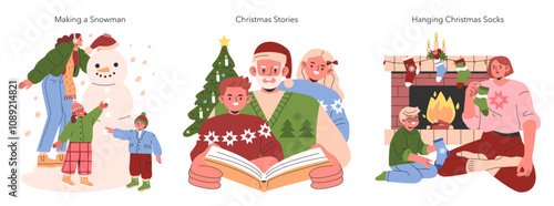 Christmas Family. Flat Vector Illustration