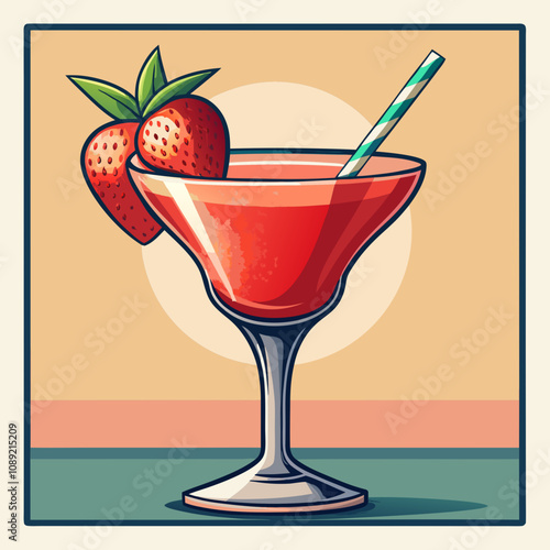Enjoy a refreshing strawberry daiquiri with vibrant colors