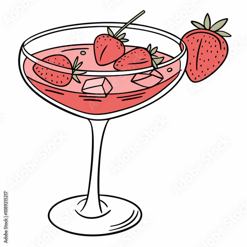 Enjoying a strawberry daiquiri with fresh strawberries and ice