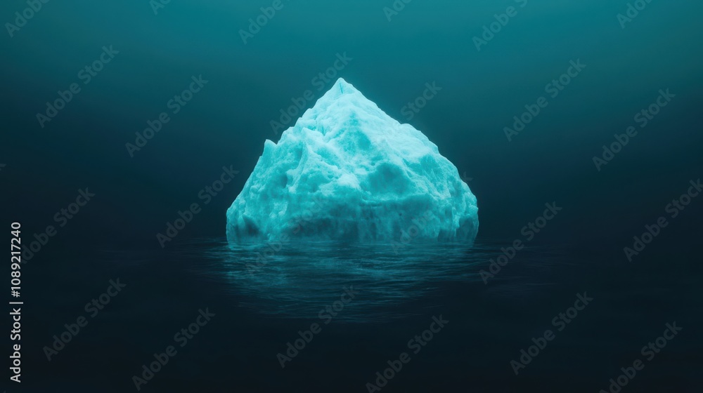 Fototapeta premium A solitary iceberg floats in dark, tranquil waters, showcasing its striking blue hues and pristine, icy texture beneath the surface.