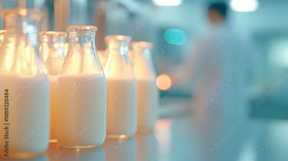 bottles of fresh milk in a dairy processing facility bottles of fresh milk in a dairy processing facility