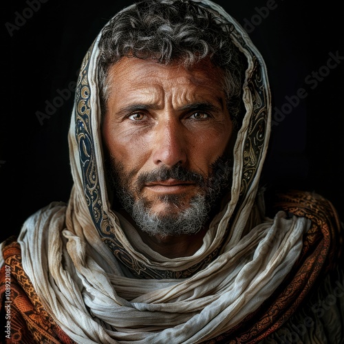 Portrait of Roman Emperor Philip the Arab on black background.