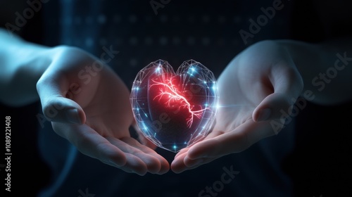 Wallpaper Mural Hand hold 3d transparent heart shape with cardiogram, heart disease awareness campaign, cardiovascular health, Torontodigital.ca