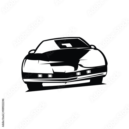 The front view of the Knight Rider car is full of enthusiasm. isolated silhouette vector logo. best for logo, badge, emblem, icon, sticker design. available in eps 10