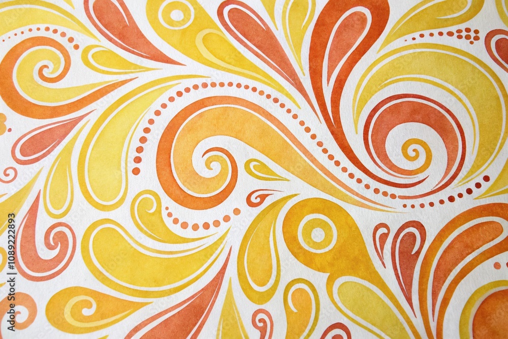 Vibrant abstract watercolor pattern featuring swirling shapes in yellow and orange, energetic vibe, yellow and orange, dynamic composition, artistic expression Vibrant abstract watercolor pattern featuring swirling shapes in yellow and orange, energetic vibe, yellow and orange, dynamic composition, artistic expression