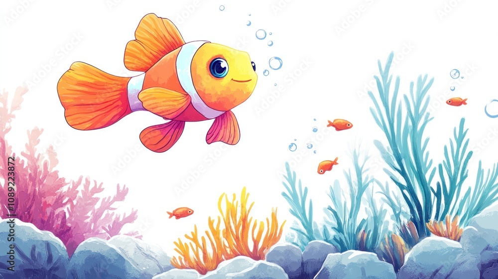 Naklejka premium Colorful Clownfish Under the Sea