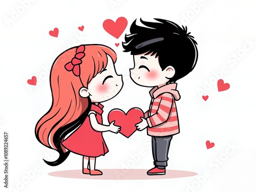 cartoon of a boy and girl holding hands and kissing. photo