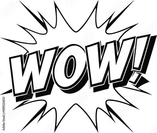 Black and White Wow Comic Book Style Explosion Graphic