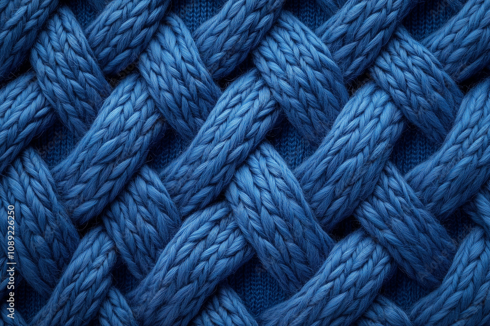 Blue background with a woven fabric texture, top view. Close-up of the material from a textile jersey in a royal blue color for design and decoration Blue background with a woven fabric texture, top view. Close-up of the material from a textile jersey in a royal blue color for design and decoration