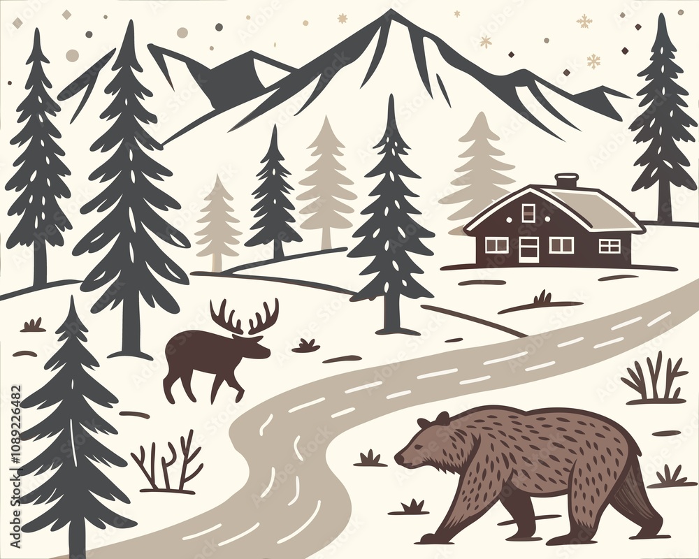Forest Scene with Animals - Hand-Drawn Vector Forest Scene with Animals - Hand-Drawn Vector