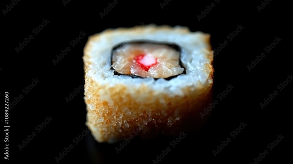 Crispy sushi roll with salmon and crab. Crispy sushi roll with salmon and crab.