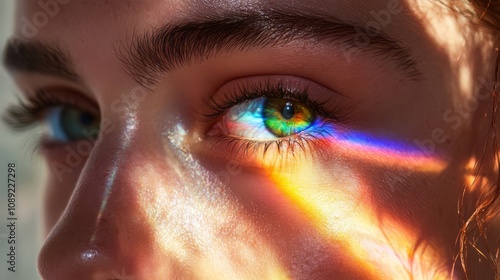 Obraz na płótnie Woman's eye with rainbow light reflection. w salonie