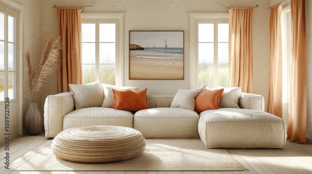 Coastal Peach Fuzz Living Room with Beach Elements Coastal Peach Fuzz Living Room with Beach Elements
