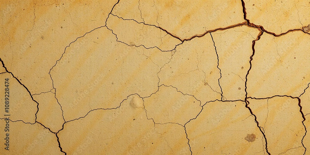 Wrinkled and cracked concrete backdrop with yellow undertones, erosion, cracked Wrinkled and cracked concrete backdrop with yellow undertones, erosion, cracked