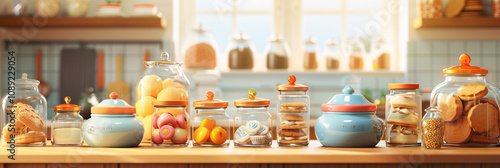 Wallpaper Mural Assorted Cookie Jars Displayed on a Vintage Kitchen Island Torontodigital.ca