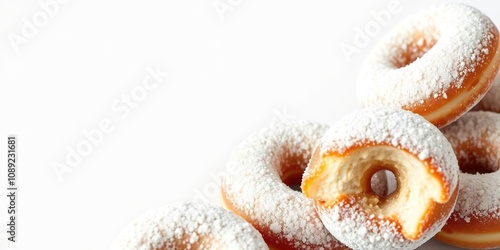 bomboloni donuts with powdered sugar coating, icing sugar, sweet indulgence, sugar coating photo