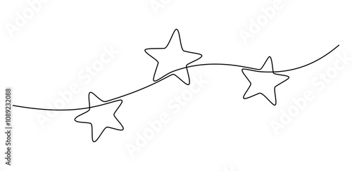 Hand drawn stars continuous one line icon. Star single line vector illustration in doodle style. Premium quality contour linear sign design concept