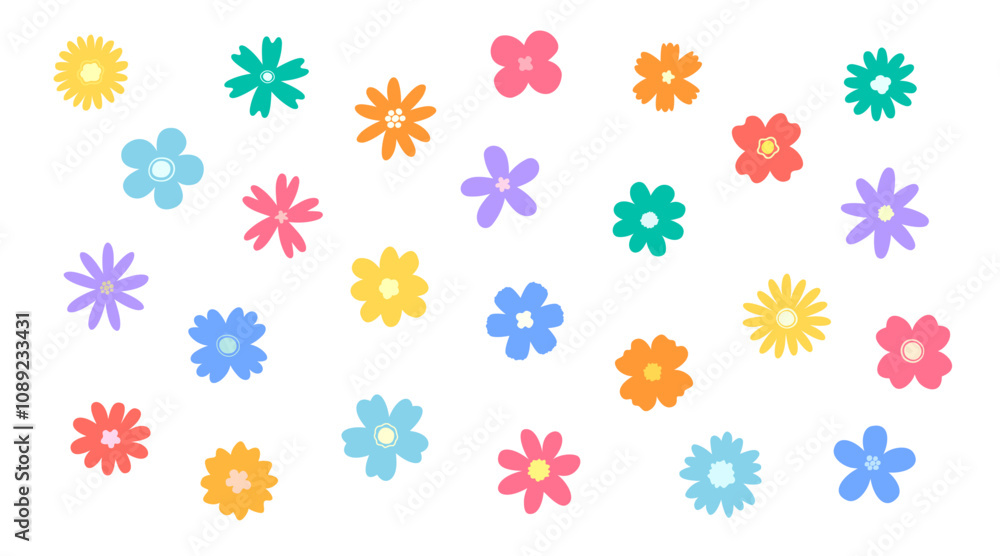 Set of simple flat modern flowers. colorful flower. Set of simple flat modern flowers. colorful flower.