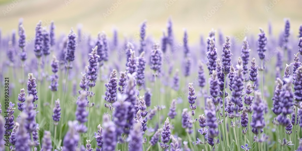 Fototapeta premium Lavender fields swaying gently in the breeze, natural beauty, serene atmosphere