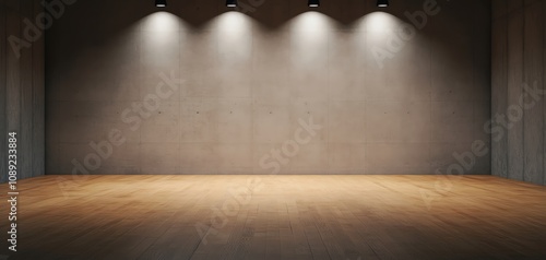 Wallpaper Mural Modern empty room with spotlighted walls and wooden floor ideal for presentations. Torontodigital.ca