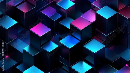 Vibrant 3D Cubes Grid in Futuristic Abstract Rendering with Bright Blue, Pink, and Purple Colors Creating Depth and Dimension.