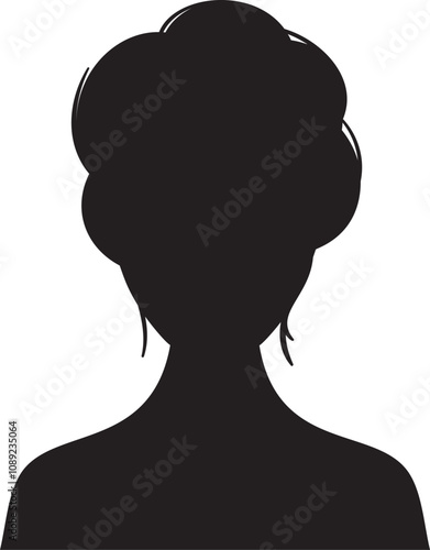 Stylish black silhouette of a woman with curly hair in a bun, representing anonymity and online identity, perfect for social media and digital networks