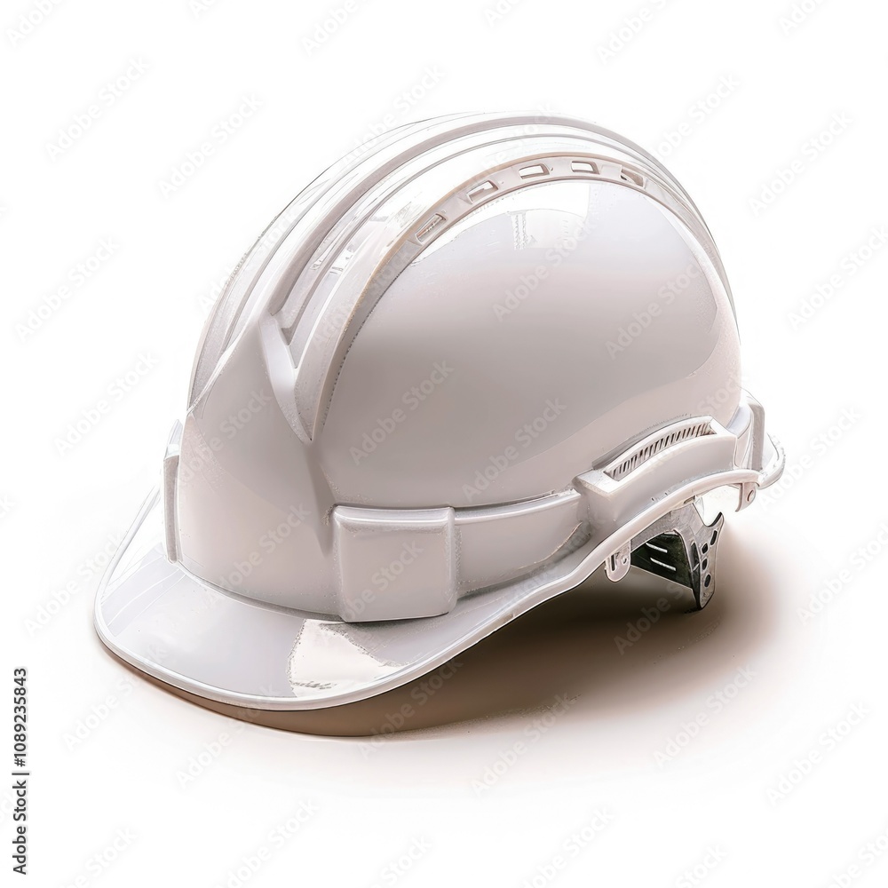 Fototapeta premium White hard hat on fittings at construction site