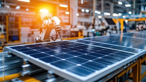 Wallpaper Mural A robotic arm assembling solar panels in a factory setting. Torontodigital.ca