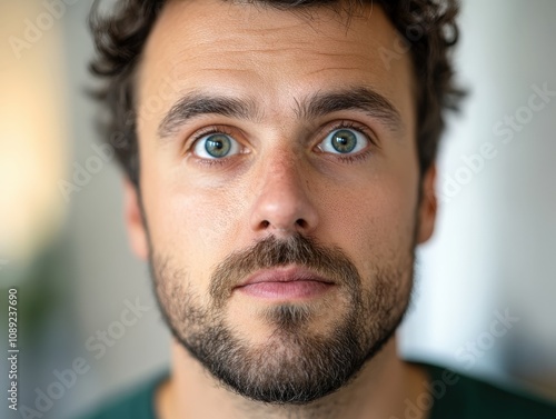 closeup portrait of a man with expressive eyes and a thoughtful expression