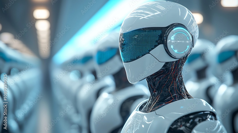 Neural Network Significant Automation, Futuristic Humanoid Robot with Advanced Digital Interface and Intelligent Automation Neural Network Significant Automation, Futuristic Humanoid Robot with Advanced Digital Interface and Intelligent Automation
