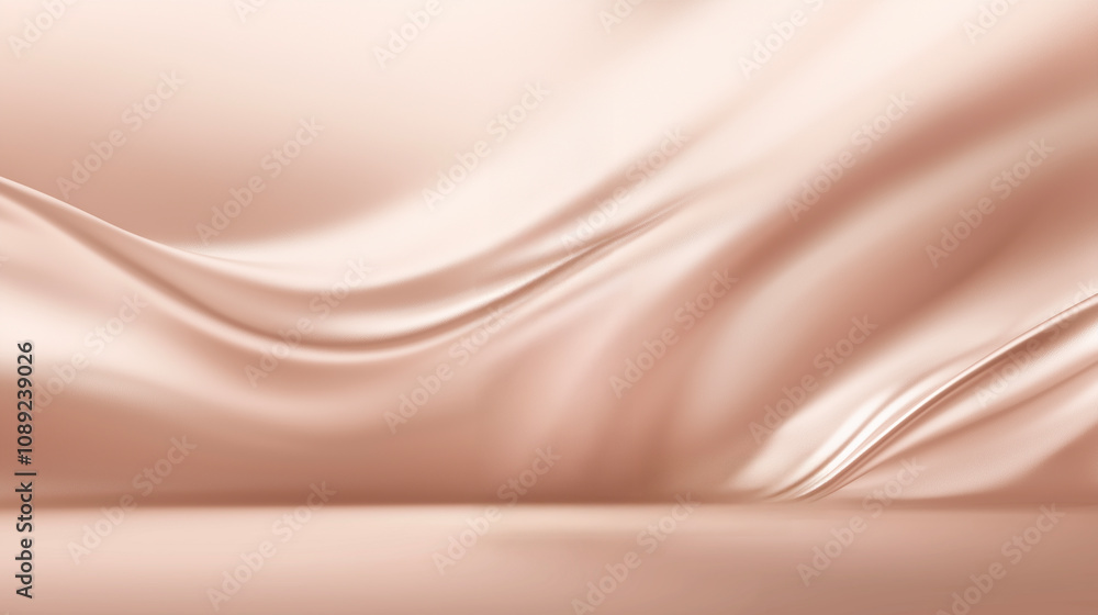Fototapeta premium Soft flowing silk fabric in a luxurious nude tone, ideal for product presentations, backgrounds, or fashion-themed visuals.