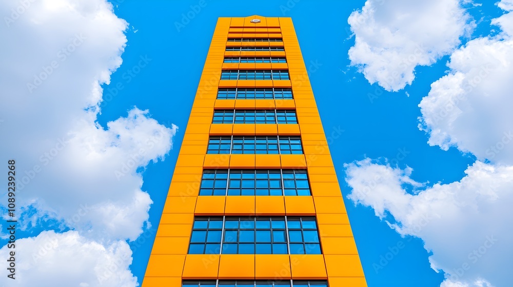 Showcasing urban development modern tall building against bright blue sky low angle view architectural marvel in vibrant city landscape Showcasing urban development modern tall building against bright blue sky low angle view architectural marvel in vibrant city landscape