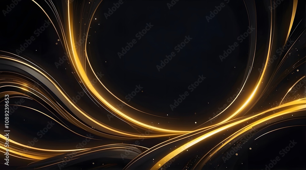 Obraz premium Futuristic Black Background with Gold and Neon Highlights