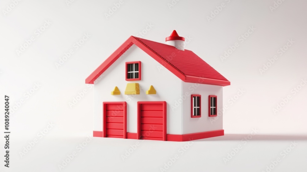 A colorful toy house with red accents and a chimney, designed for play and imagination. A colorful toy house with red accents and a chimney, designed for play and imagination.