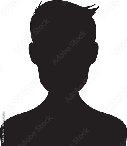 Bust portrait silhouette of a young man with stylized hair facing forward, conveying anonymity, mystery, or a generic representation of a person