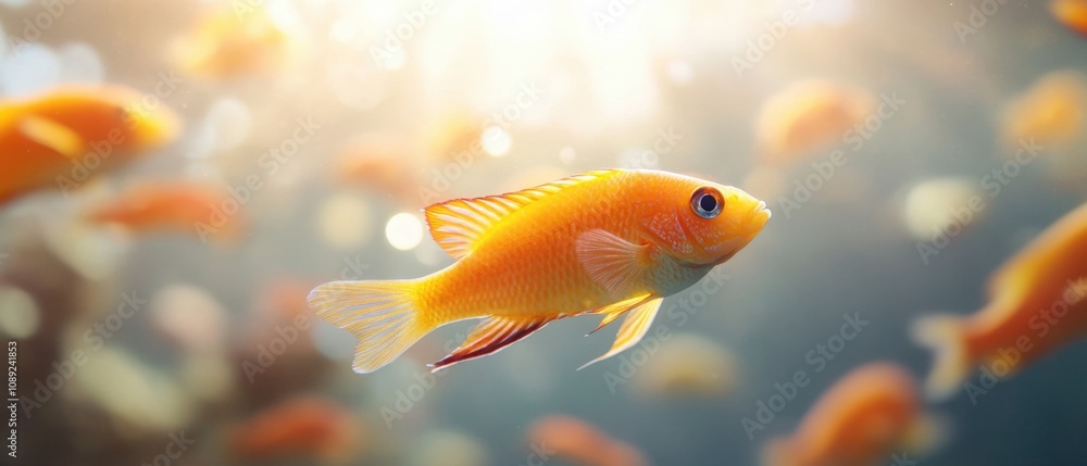 vibrant orange fish swimming in clear water with soft sunlight vibrant orange fish swimming in clear water with soft sunlight