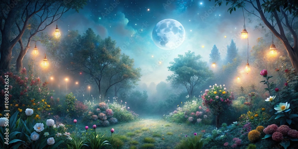 Dreamy ethereal landscape of a moonlit garden filled with glowing flowers and misty foliage in a soft, ethereal light, mystical feel, soft lighting, ethereal landscapes Dreamy ethereal landscape of a moonlit garden filled with glowing flowers and misty foliage in a soft, ethereal light, mystical feel, soft lighting, ethereal landscapes