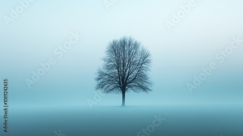 lonely tree in a foggy landscape creating a serene atmosphere