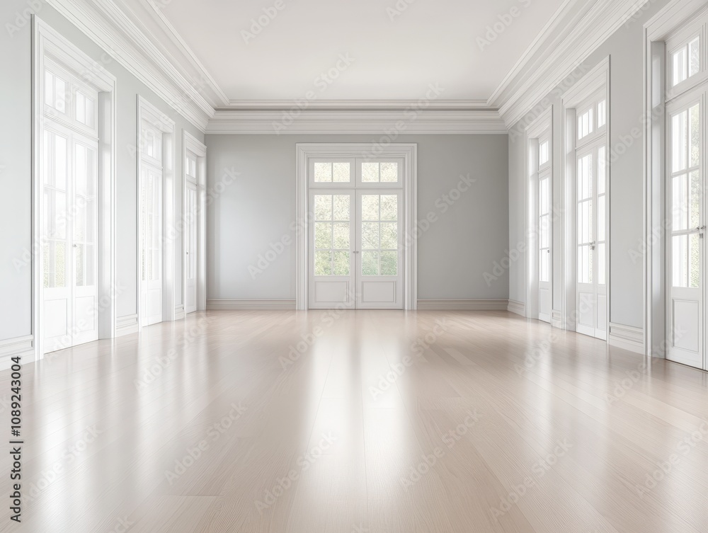 Fototapeta premium spacious empty room with large windows and natural light