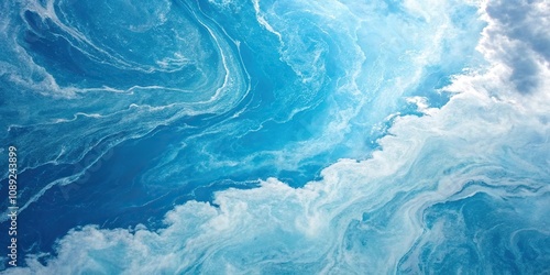 A vibrant blue marble background with swirling clouds, blue marbles, atmospheric conditions, movement, celestial movements