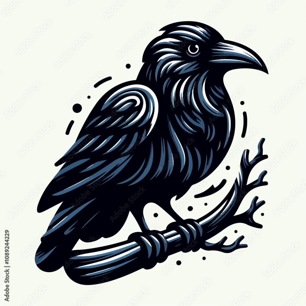 Fototapeta premium _illustration of a crow on a branch