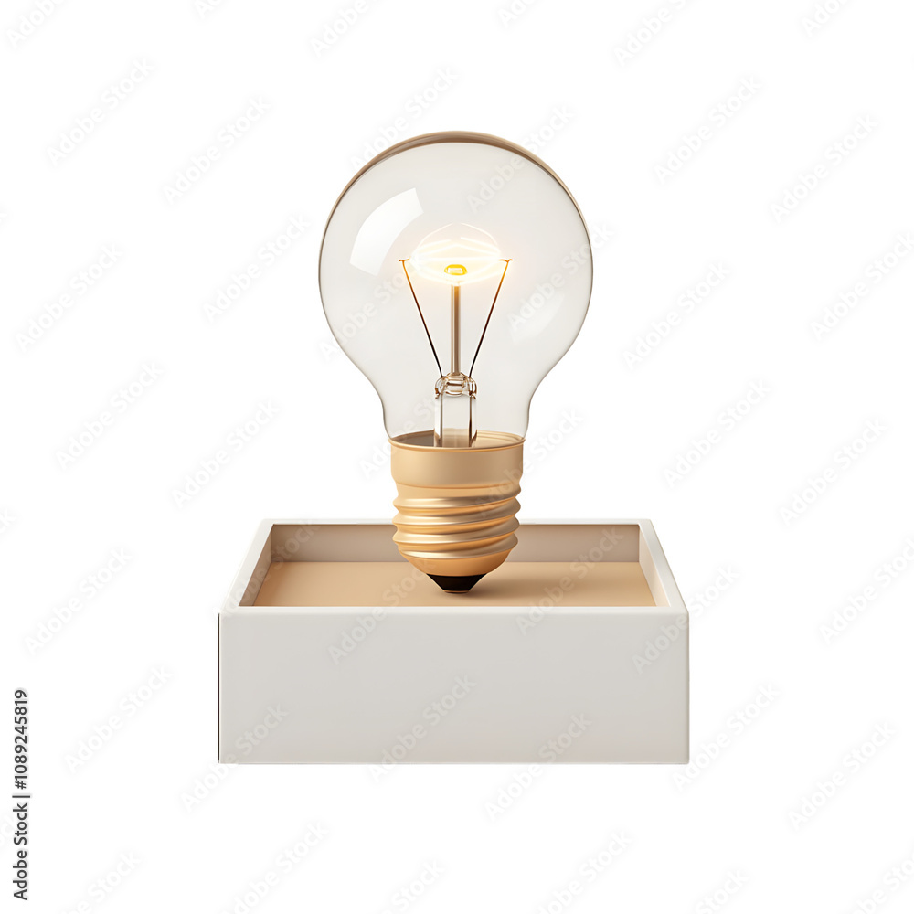 A glowing lightbulb sits inside a small, white square box against a green background, symbolizing a new idea. A glowing lightbulb sits inside a small, white square box against a green background, symbolizing a new idea.