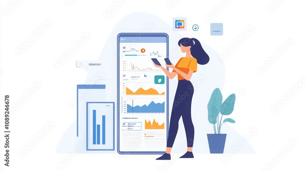 blogger checking social media stats on a smartphone, analytical interface, professional influencer blogger checking social media stats on a smartphone, analytical interface, professional influencer