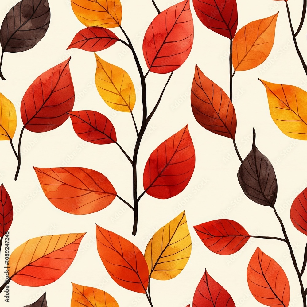 seamless background concept. A colorful pattern of autumn leaves in shades of red, orange, and yellow against a light background, evoking a warm, seasonal vibe. seamless background concept. A colorful pattern of autumn leaves in shades of red, orange, and yellow against a light background, evoking a warm, seasonal vibe.
